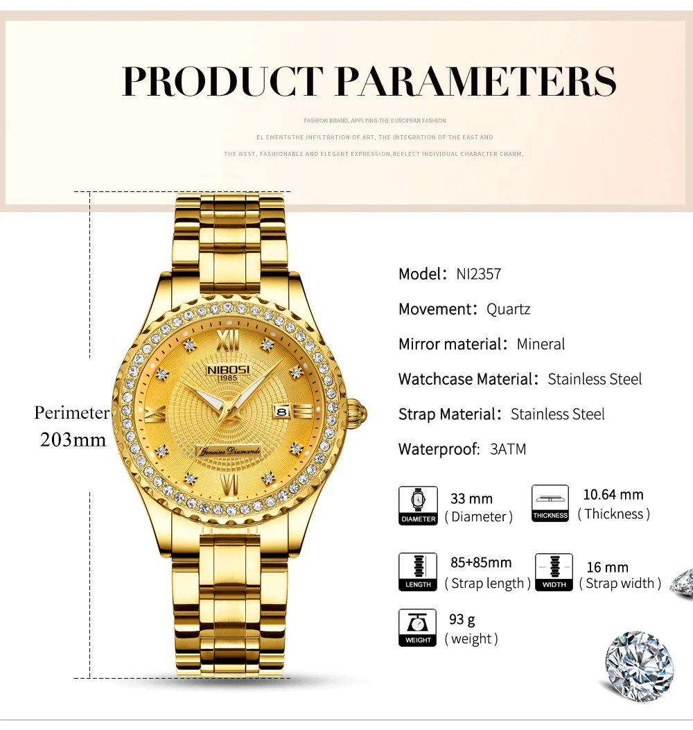 Relogio Feminino NIBOSI  Brand Luxury Women Watches Waterproof Lady Watches 2018 With Crystal Quartz Watches Women Gold  Clock   (3)
