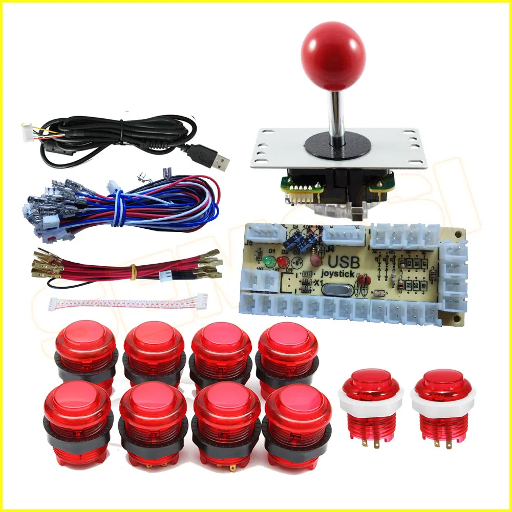 Аркадные DIY наборы частей 5Pin джойстик + 2x24 мм 8x30 5 в LED подсветкой кнопки нулевой