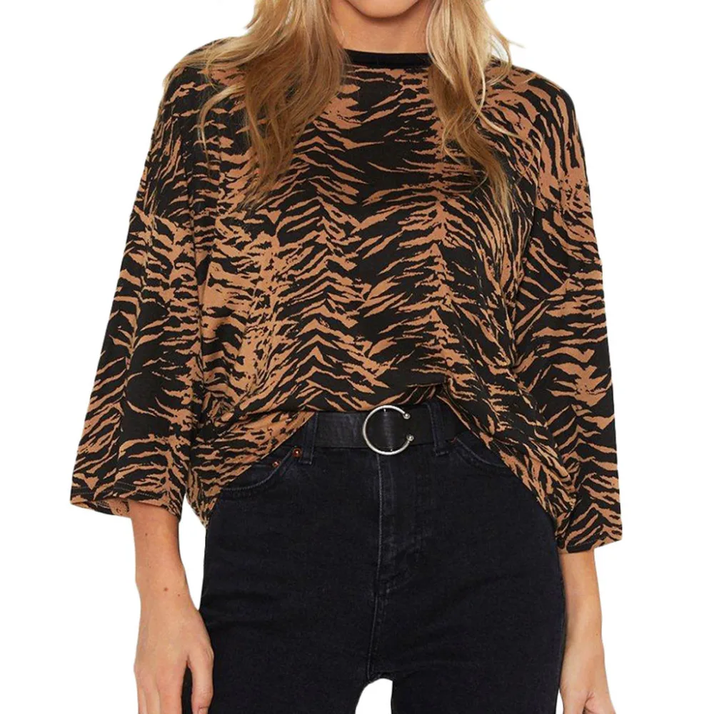 

Vadim women elegant Leopard shirt Three Quarter o neck Loose Chiffon vintage basic fashion casual tops blusas XL Size Ladies L*