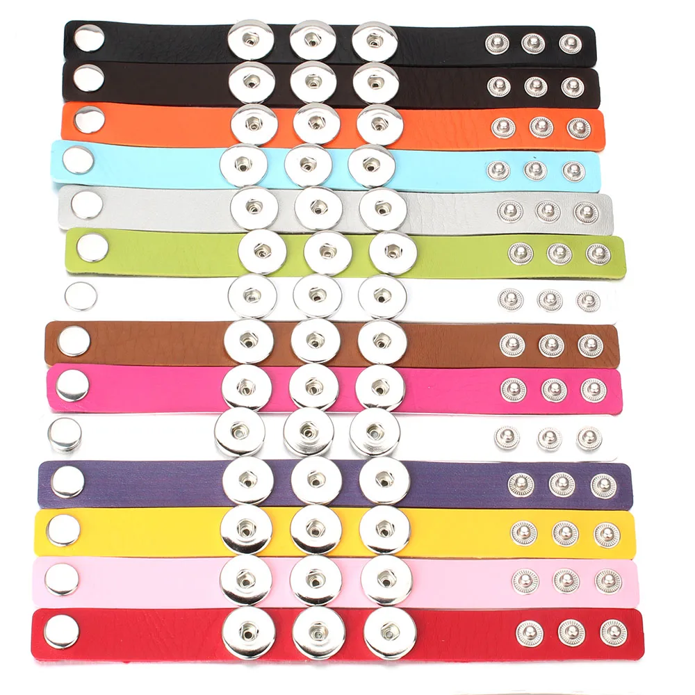 Punk Mens 18mm Leather Snap Bracelet Three Buttons Button Bracelet Bangle Wide Wrap
