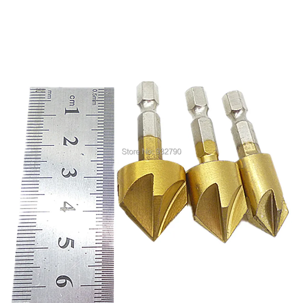 HSS 5 Flute Countersink Drill Bit Set Reamer Woodworking Chamfer