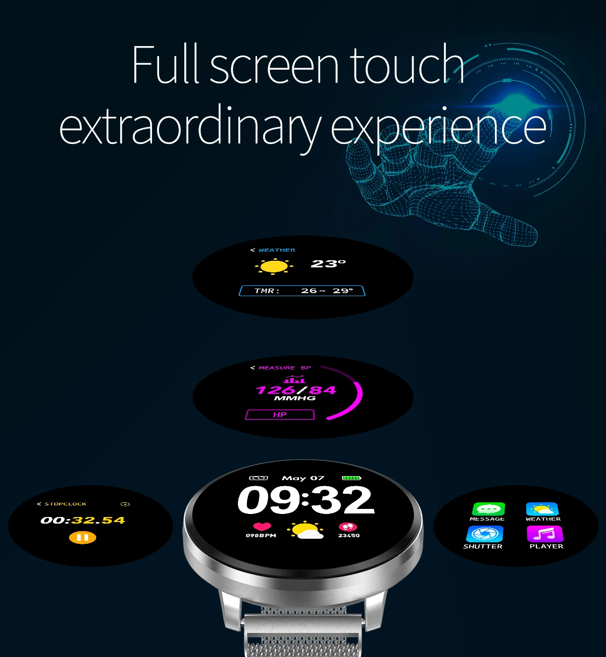 CF68 Смарт-часы водонепроницаемые пульсометр Мониторинг Артериального Давления Bluetooth Full Touch Scree фитнес-трекер