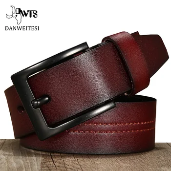 

[DWTS]belt male cowhide genuine leather belt men vintage high quality belts for men cowboy jeans brown black Pin Buckle