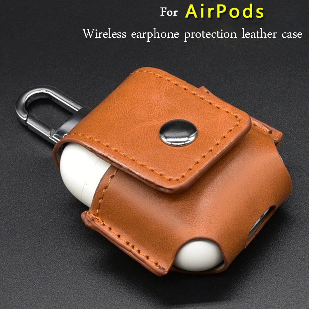 Кожаный чехол для наушников Airpods беспроводных защитный противоударный