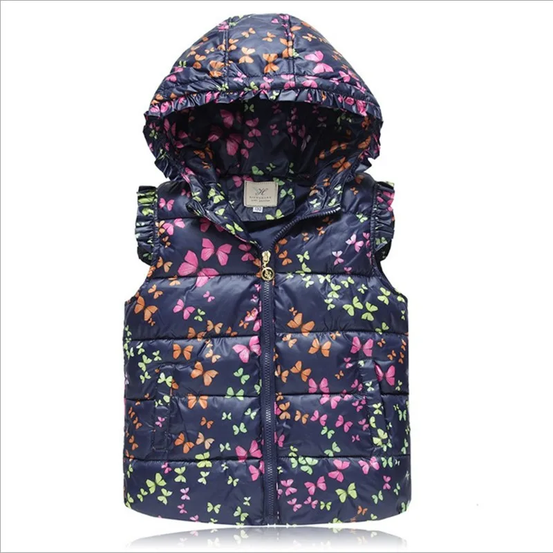 Цветной зимний жилет с принтом бабочки для девочек детский жилет с капюшоном Детская куртка без рукавов casaco infantil пальто для девочек