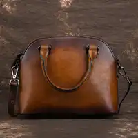 Genuine Leather Top Handle Women Bag Brush Color Retro Handbag Leisure Simple Female Shoulder Tote Cross Body Messenger Bags