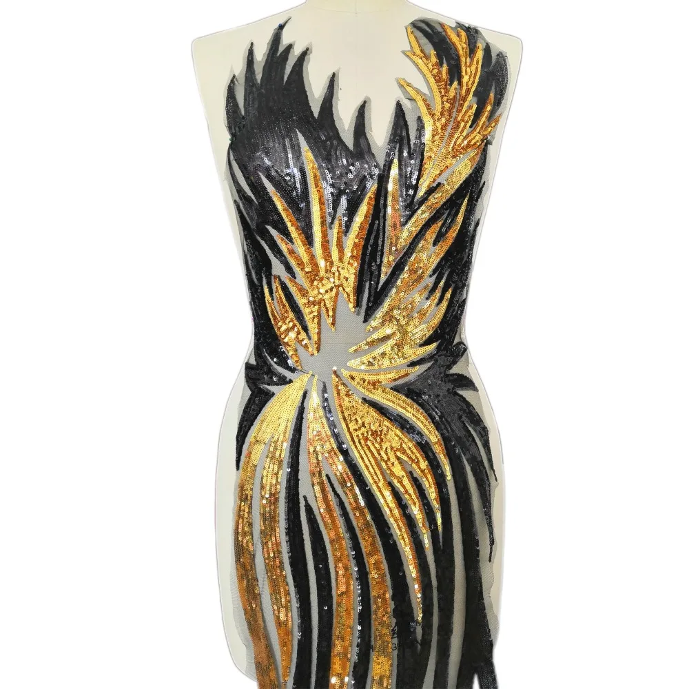 Skup Sexy Body czarny żółty 30x130cm cekiny Rhinestone Diy projektant kobiet ubrania naszywki przyszyć na kostium odzież aplikacje do rękodzieła