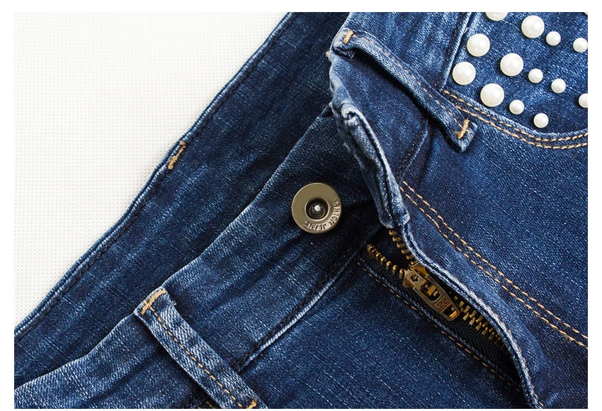 European station Europe and the United States new hole pearl cat toe cowboy high waist pants feet beaded straight jeans (21)