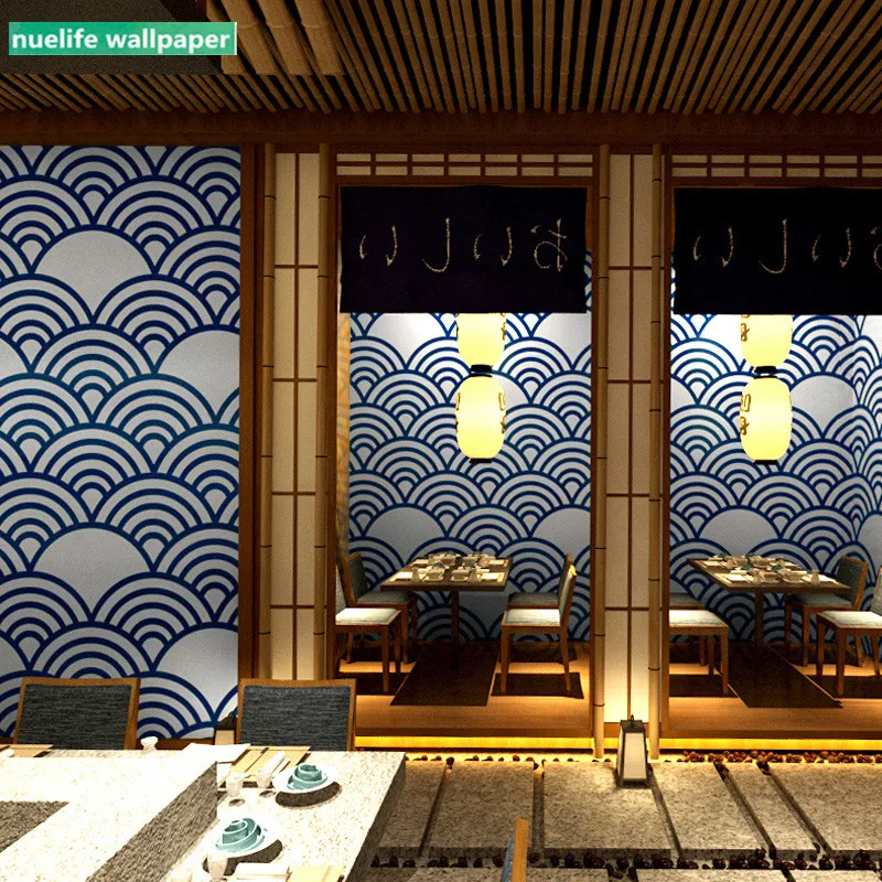 Японский стиль синяя волна узор обои кухня ресторан ramen гостиная столовая спальня ТВ фон обои