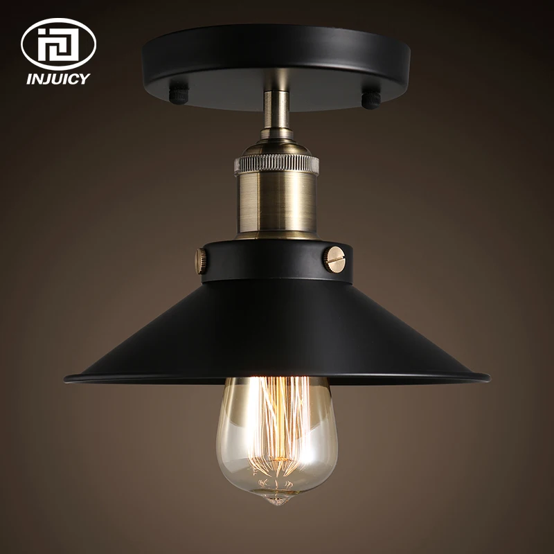 Vintage Edison Industrial Ceiling Light Fixture Antique Brass 22CM Black Metal Ceiling Light For