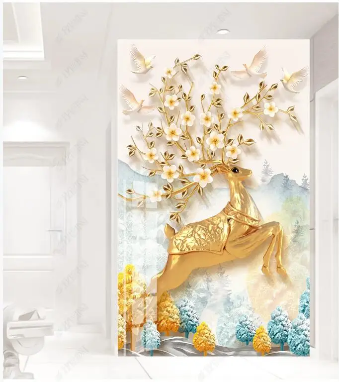 WDBH 3d фото обои на заказ Фреска Европейский стиль тисненые лося цветы крыльцо домашний декор гостиная обои для стен 3 d