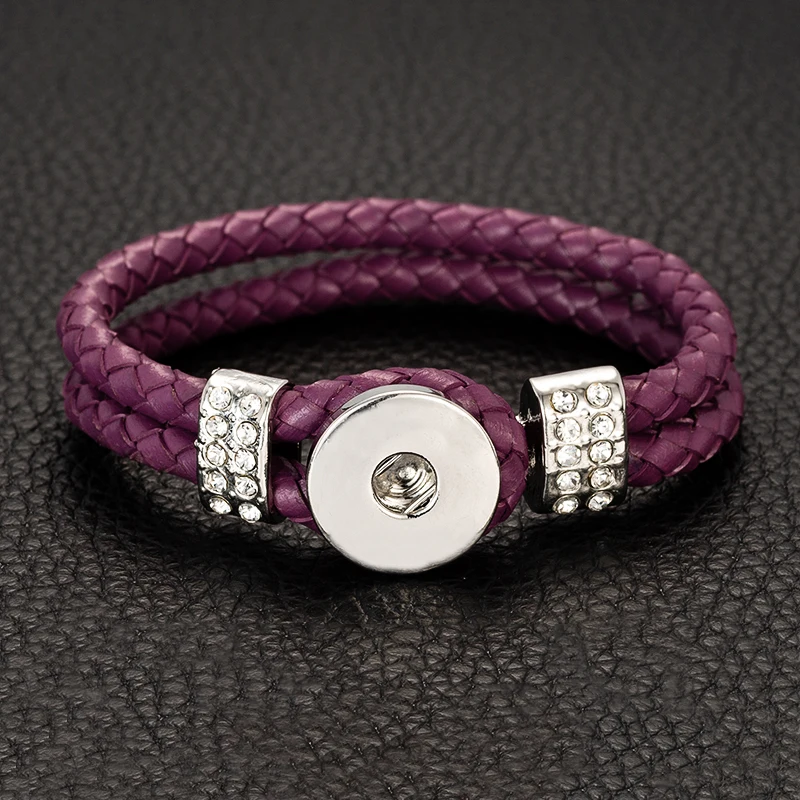 

4pcs/lot wholesales full Rhinestone Snap Bracelet Real Genuine Leather Bracelet Fit 18mm Snap Button Bracelet For Women Jewelry