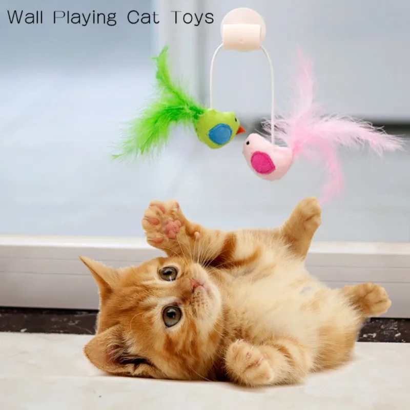 

New Bird Feather Catnip Bell Toy Cat Glass Sucker Cat Toy Window Cat Toy, Sucker Cat Toys2049