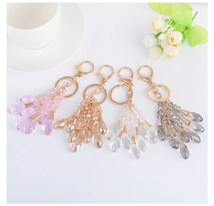 High Quality Crystal Bead Gold Key Chain Water Drop Pendant