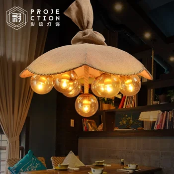 

American country retro art linen umbrella hemp rope glass balloon pendant lamp