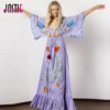 Jastie – robe Maxi brodée pour femmes, col en v, manches chauve-souris, ample, grande taille, cordon de serrage, taille Boho, vêtements de plage, été ► Photo 2/6
