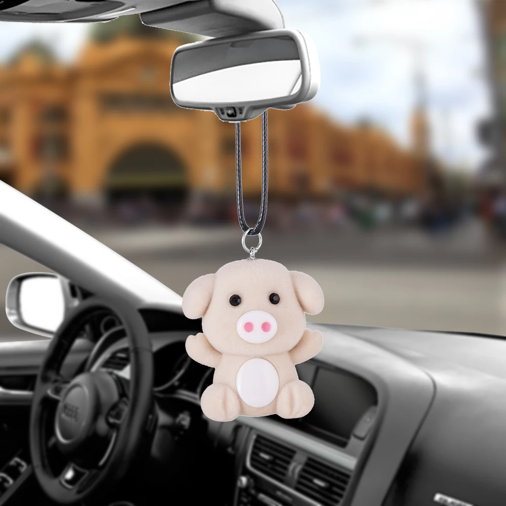 

Car Pendant Hanging Acrylic Flocking Cartoon Cute Pig Year Gifts Auto Interior Ornaments Decoration Rear View Mirror Car Styling