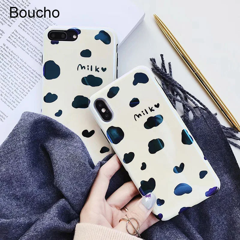 

Boucho Blu-ray Milk Print Case For iphone X Fashion Soft TPU Phone Case For iphone 6 6S 7 8 Plus Cases Coque Back Cover Newest