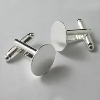 

Blank Cufflinks Settings with with Flat circle Glue Pad Cabochons Bases Men's Cufflinks Cuff links DIY Findings Silver Plated