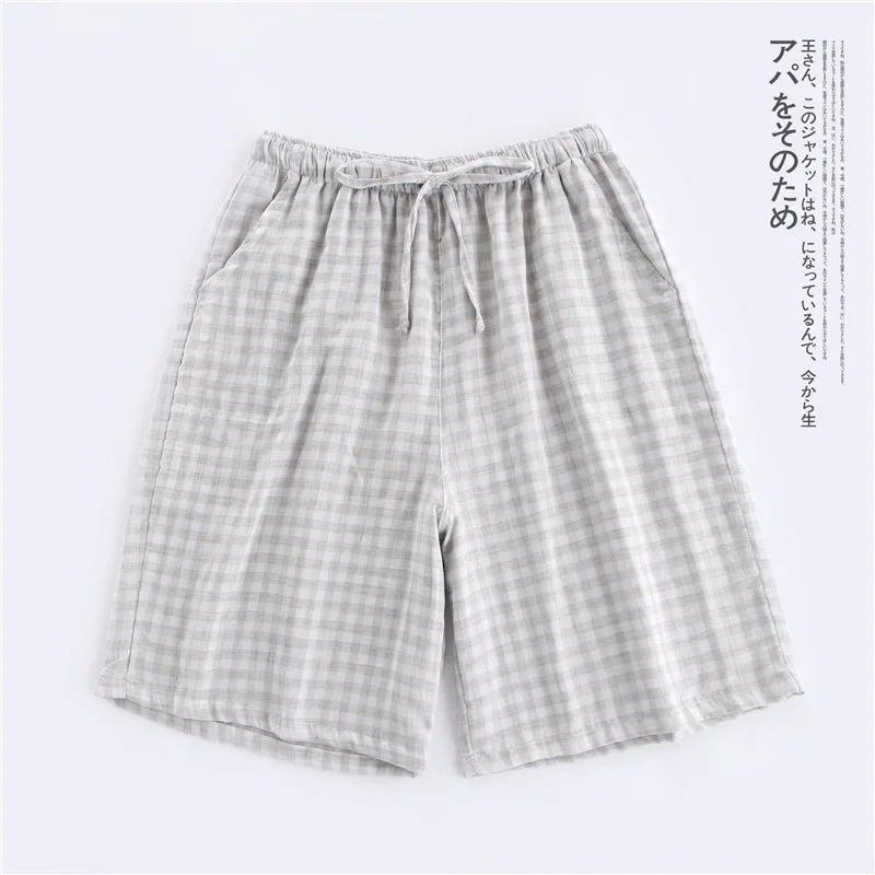 Летние уютные хлопковые мужские шорты для сна, однотонные повседневные клетчатые штаны для сна, прозрачные мужские штаны