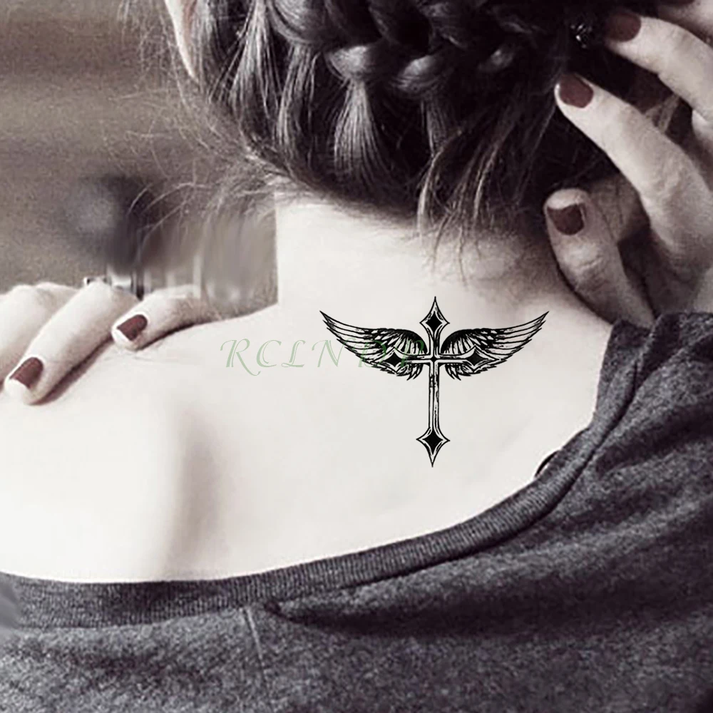 Waterproof Temporary Tattoo Stickers Cross Angel Wing Fake Tatto Flash Tatoo Tatouage Neck Hand Back Foot For Girl Women Men Kid Temporary Tattoos Aliexpress
