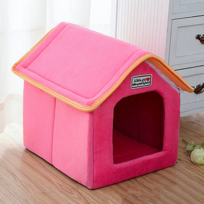 Pink Petshy домик для кошек складная кровать с ковриком мягкий Зимний котенок щенок спальный диван Подушка Питомник Маленький Средний собаки гнездо - Цвет: Pink