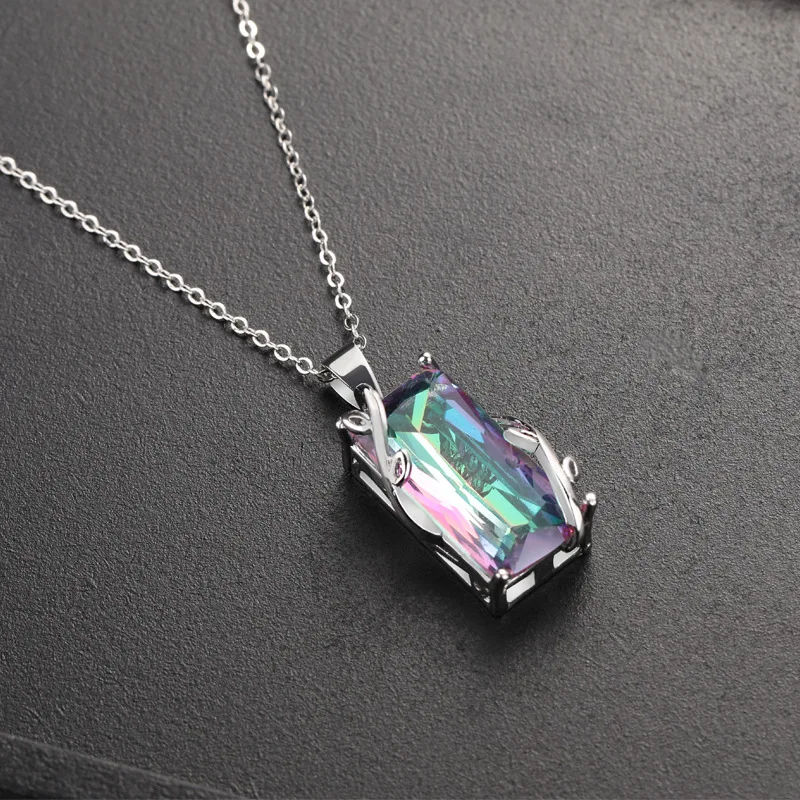 

Popular flower seven rainbow tourmaline pendant European and American exaggeration topa stone leaves necklace pendant delicate