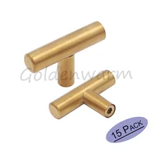 Cabinet Door Knobs Goldenwarm LS201GD T Bar Kitchen Hardware Cupboard Handle Drawer Pull Stainless Steel 15 Pack