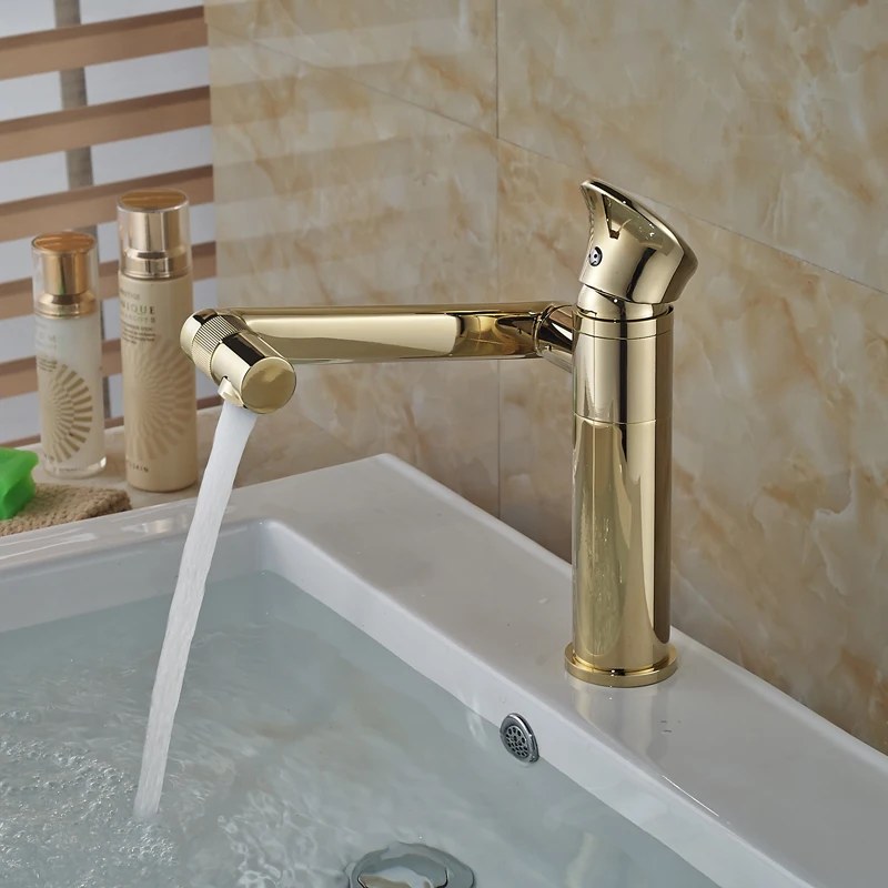 Golden Luxury Basin Sink Faucet Tap Single Handle Brass One Hole Bathroom Vessel Sink Mixer Faucet