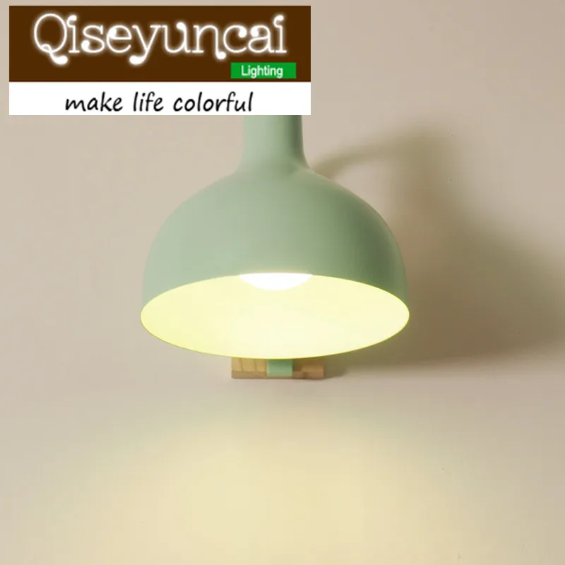

Qiseyuncai E27 modern living room bedroom bedside color solid wood wall lamp restaurant aisle iron LED wall lamp