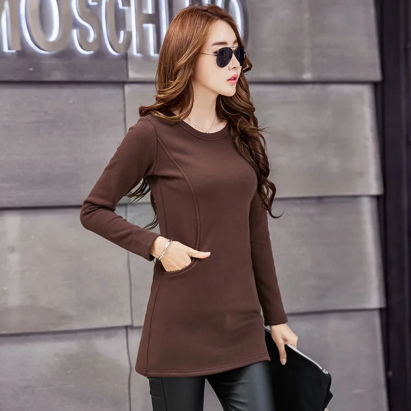 

New Arrival 2017 Winter T Shirt Women Long Sleeve Tops Female T-shirt Thicken Fleece Fashion Casual T-shirts For Women Camiseta
