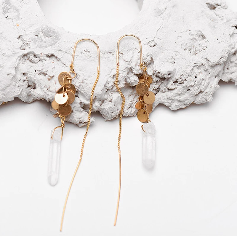 

Women's retro natural stone pendant earrings / new bohemian earrings European and American trend of natural stone ear line