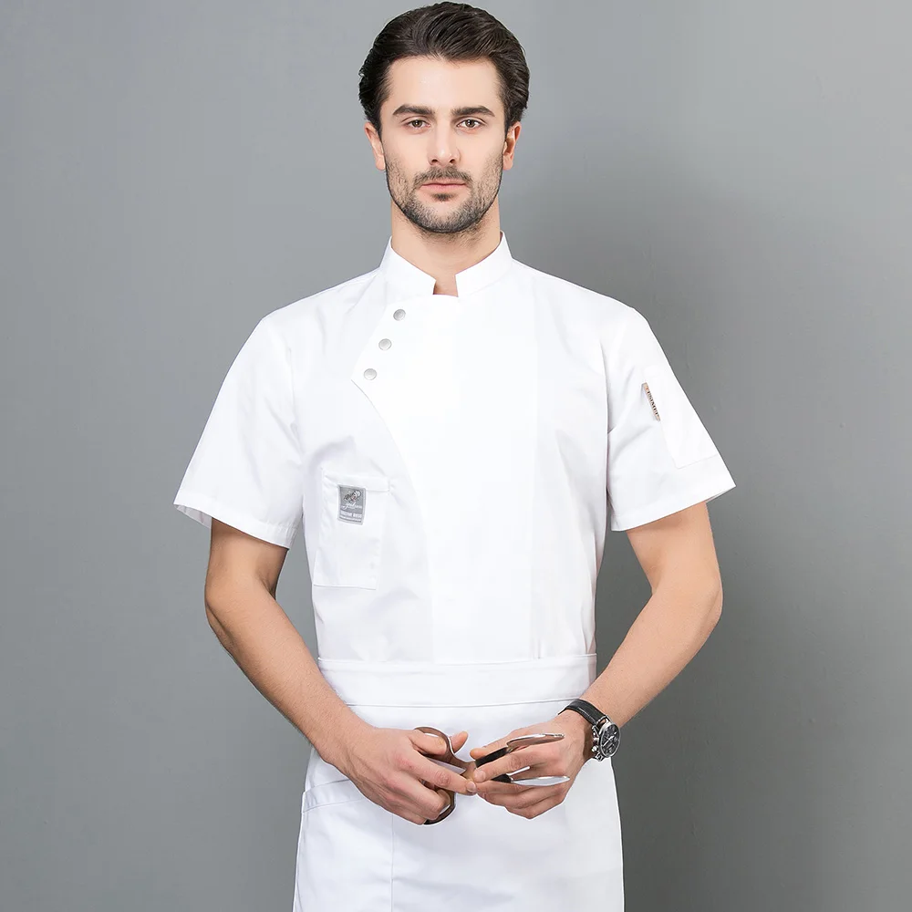 Высококачественные гостиничные ресторанные форменные футболки с короткими рукавами на одно плечо, кухня, рабочая одежда шеф-повара, рабочая одежда для мужчин, 4 цвета - Цвет: clothes