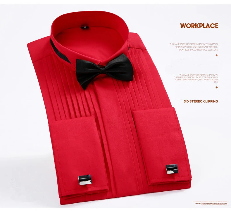 Французский джентльмен Стиль 5XL Однотонная Одежда Белый красные, черные классические с длинным рукавом Для мужчин платье рубашка с кнопкой