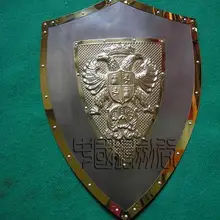 S3325 средневековый двойной головой Орел Лев Воин рельеф Железный щит 25," X 17,4"