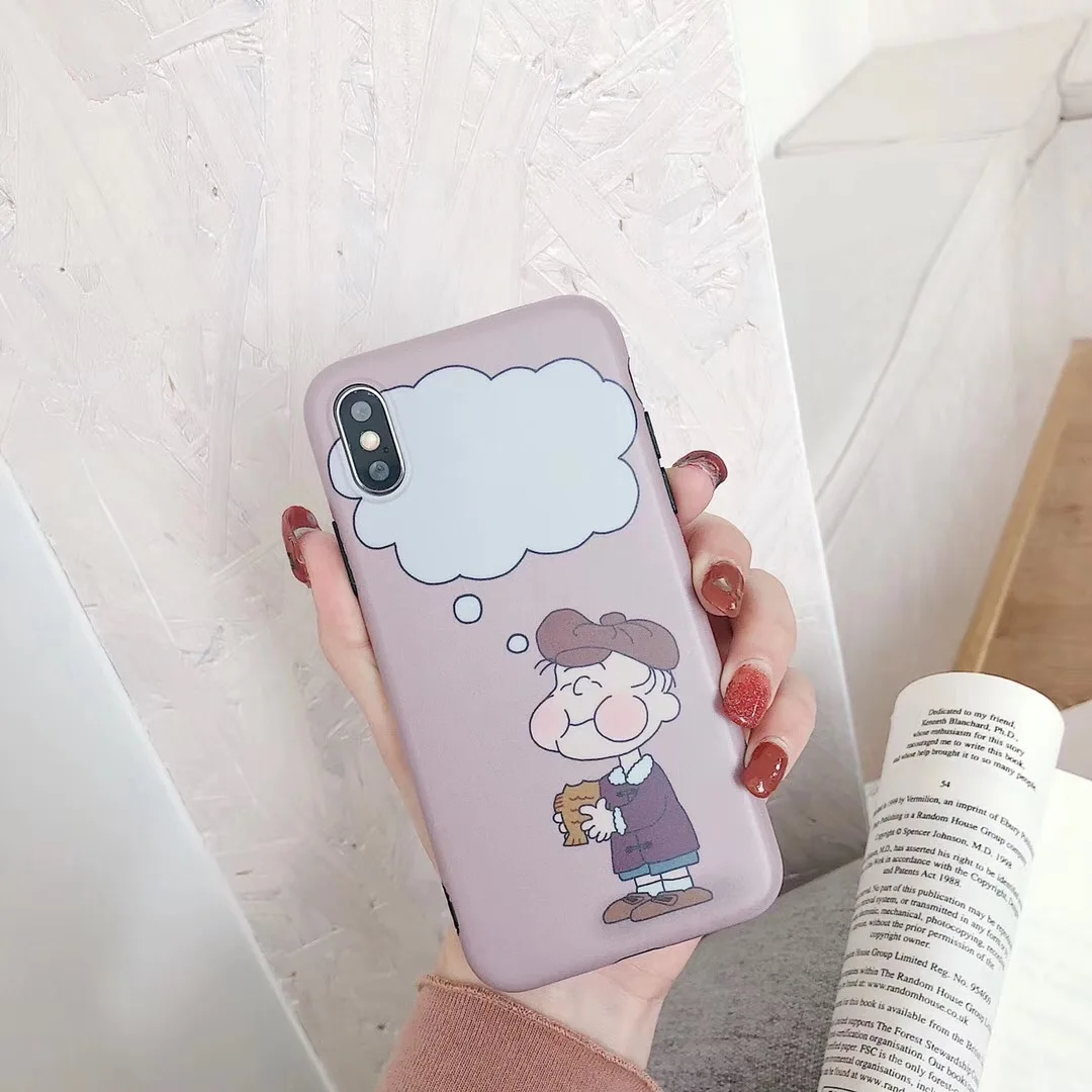 

Cute cartoon anime bubbling Charlie Brown phone case For iPhone XS MAX XR XS 7 8 Plus 6 6s Plus Simple soft silicon back cover