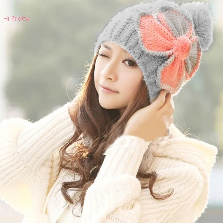 Warm Cap Hat Ski Slouch Flower Pattern 