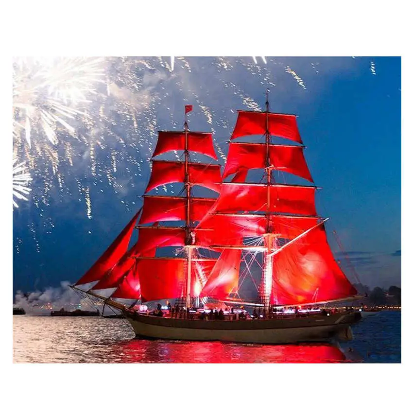 

Paint By Number,Abstract Picture,Night Boat,Canvas Painting Coloring By Numbers