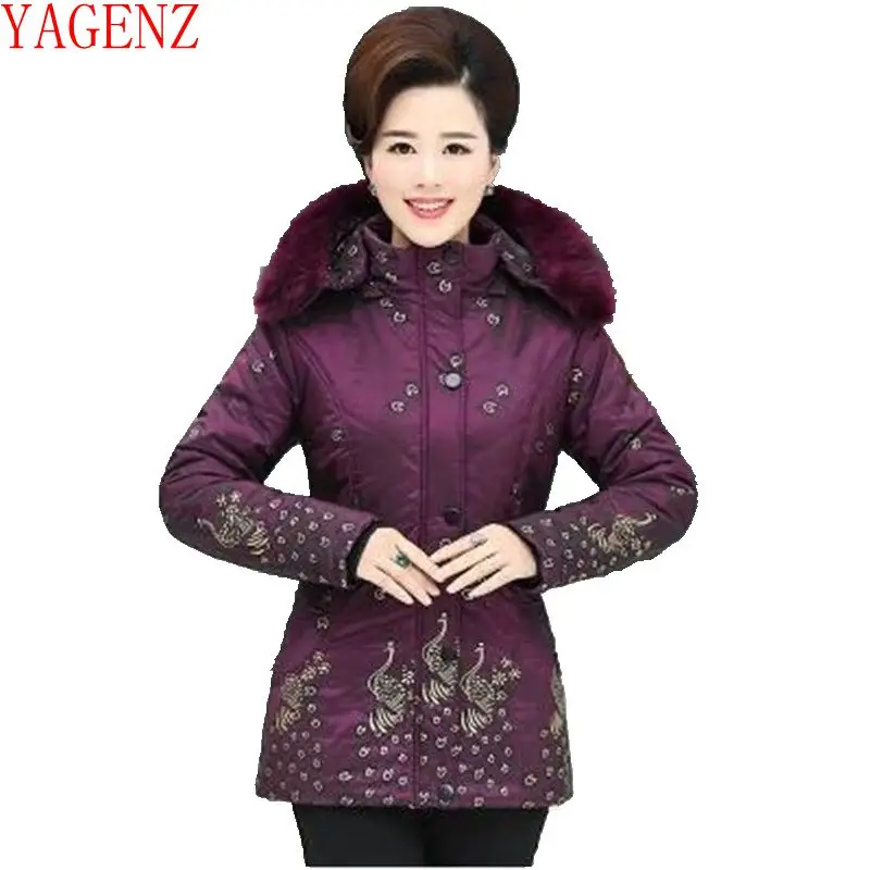 

YAGENZ The winter Women basic coat Middle-aged Cotton-padded clothes new Large size Hooded Warm Winter jacket coat thick KG691