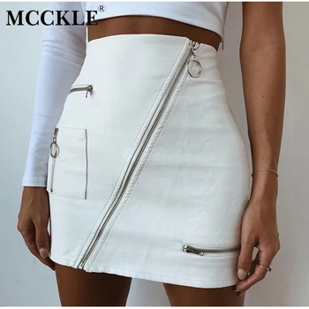 

Women's White Faux PU Leather Mini Pencil Skirt High Waist Multy Zipper Punk Skirts 2020 Spring Summer High Street Clothes White