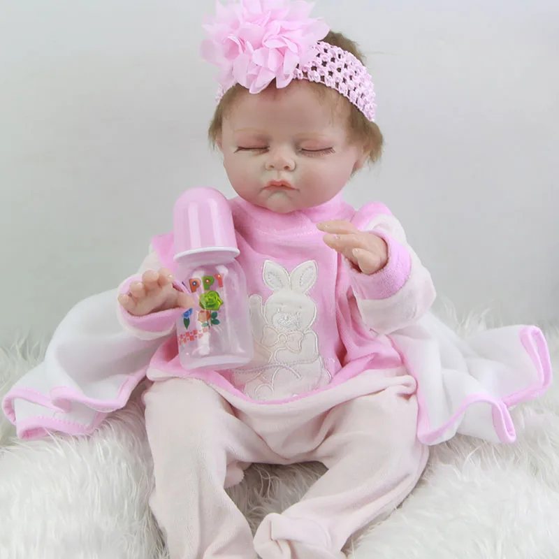 

Alive 20''Soft Silicone Sleeping Reborn Baby Dolls Dressed Pink Rabbit Cloth Real Close eyes Vinyl Dolls New Design Kids Gifts