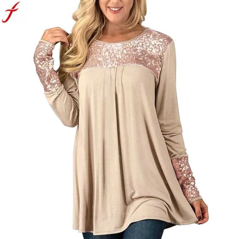 

2019 Spring Autumn Blouse Women Fashion Sequins Tops Long Sleeve O-Neck Casual Pullover Shirt Blouse blusa feminina
