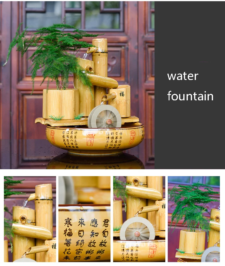 110 V-220 V творческий бамбука фонтана Feng(Лея фенг) колесо шуй Waterscape цветочный горшок маленький аквариум Керамика ремесло домашнего декора фонтан