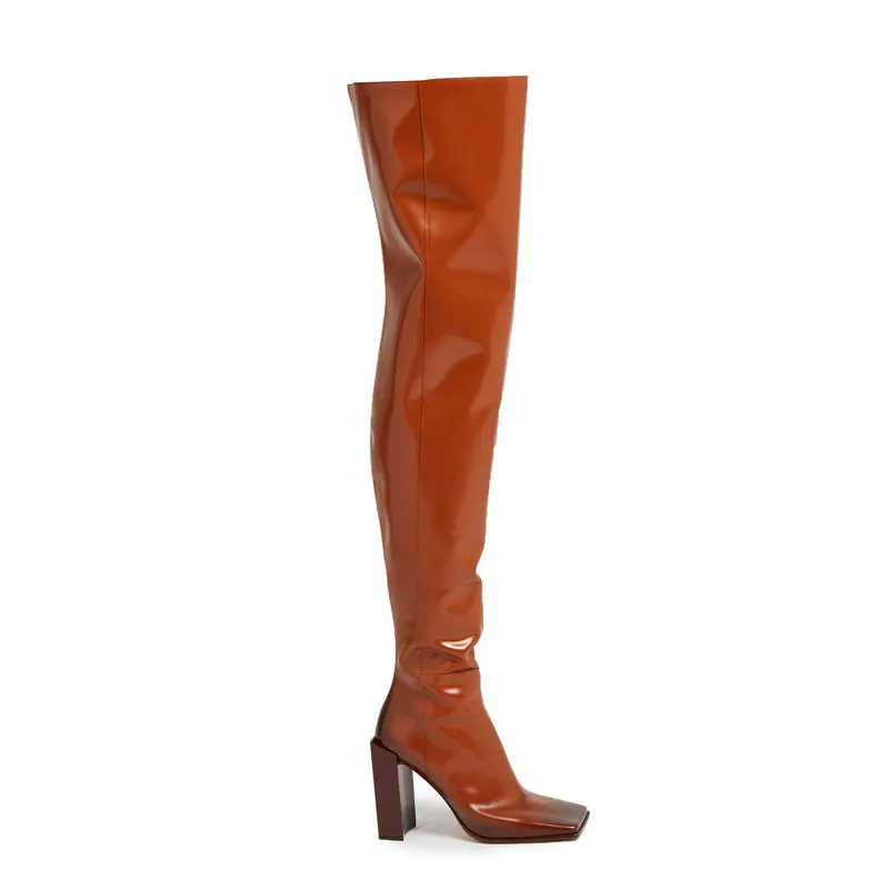 Talon Piste Femmes Pic Sur Femenina 2018 Up Botas En Pic Cuir Bottes Zip Genou Hiver Le Brun Rétro Bout Solide As as Verni Carré vmn0wN8