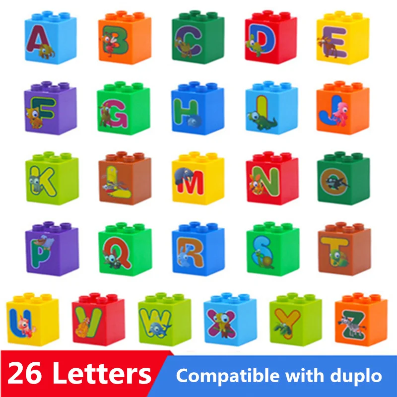 26pcs/lot Big Size Diy Building Blocks 26 Letters Bricks Bulk Accessories Compatible With Legoingly Duploed Toys For Children 