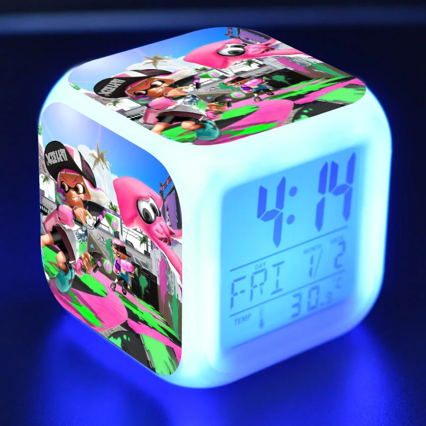Splatoon мультяшный будильник детские игрушки Led reloj будильник, цифровой Электронные часы с будильником Пробуждение свет стол reveil wekker