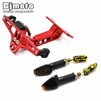 

BJMOTO Adjustable Angle Motorcycle License Number Plate Frame Holder Bracket Universal With LED Turn Signal Light Flashers