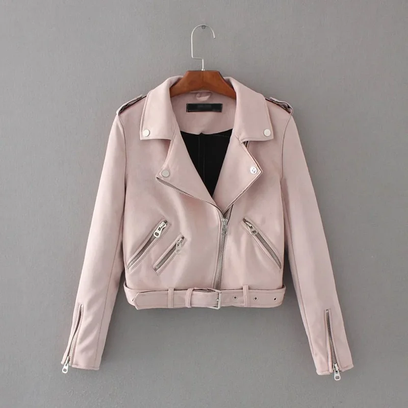Lika Rulla, Топ бренд, S-XL, новая весенняя мода, яркие цвета, замшевая куртка для девушек, базовая уличная женская короткая куртка из искусственной кожи - Цвет: Pink