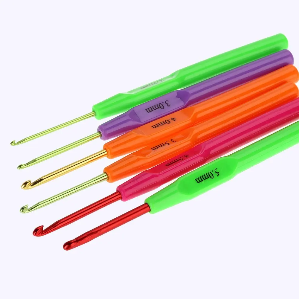 6 шт многоцветные пластиковые крючки для вязания крючком набор спиц эргономичные ручки 2,5-5,0 мм