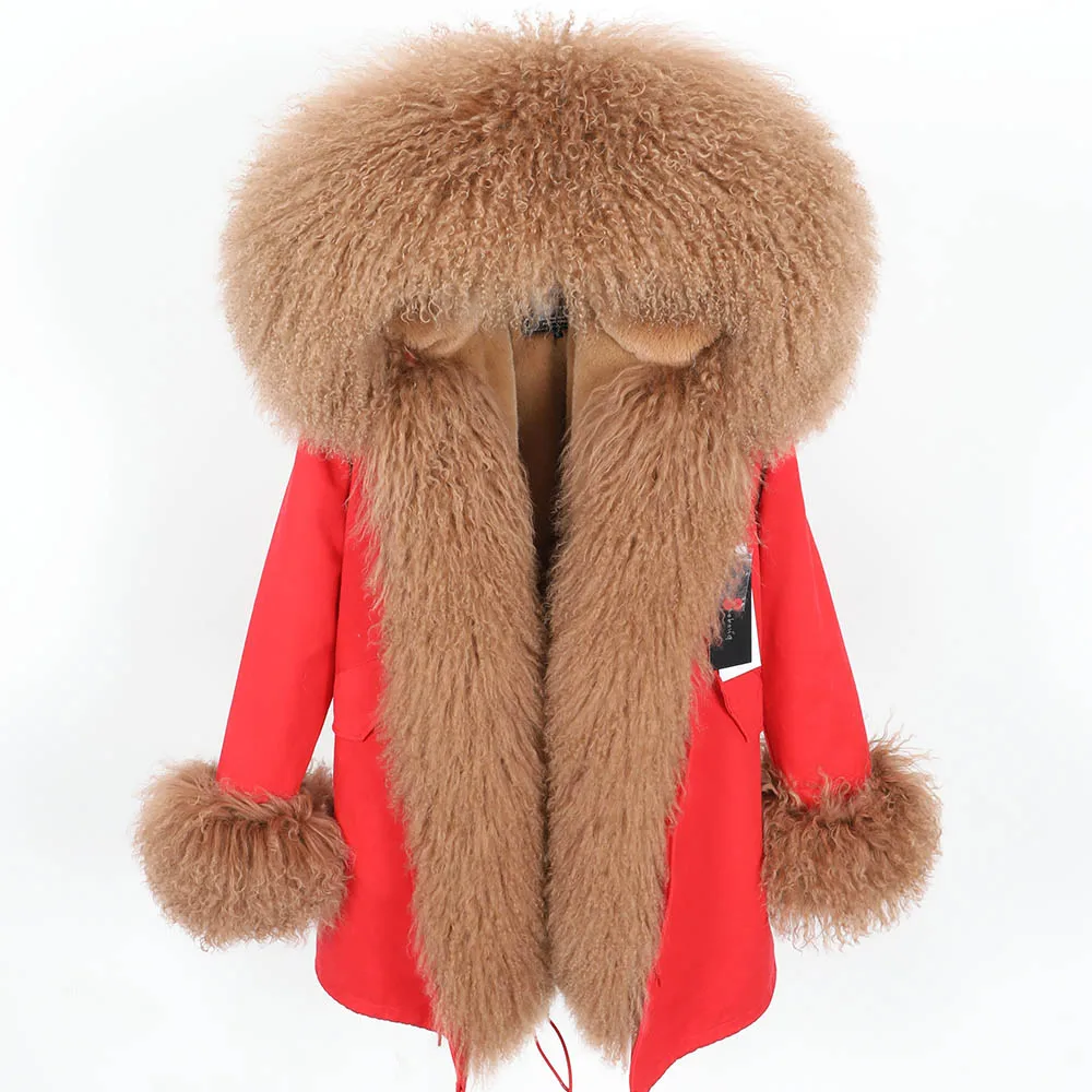 Maomaokongзимняя куртка для женщин, пальто с натуральным мехом, длинная парка с воротником из натурального меха монгольской овцы, натуральный мех - Цвет: FD15-1